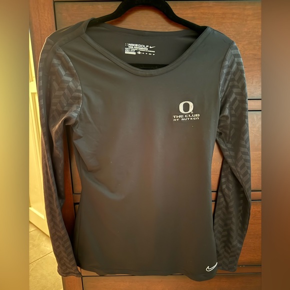 Nike U of O Women's Black Long Sleeve Tee with Patterned Sleeves - Picture 1 of 3